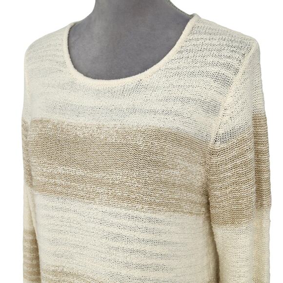 Calvin Klein Sweater Womens Large Ivory Beige Stripe Chiffon Back Pleat Pullover - Picture 8 of 13